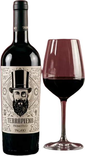 PRIMITIVO wine, bottle and glass